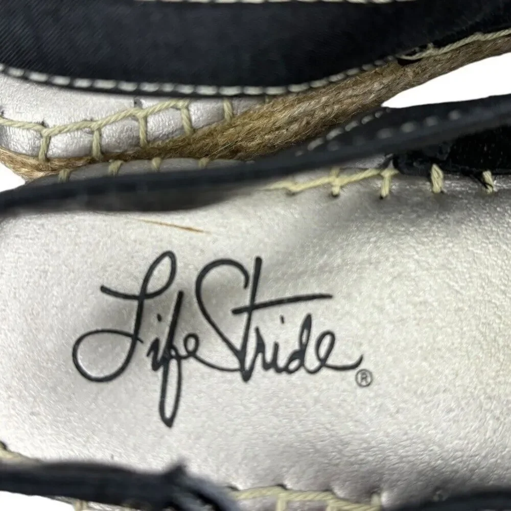 Life Stride Rica Too Navy Fabric Low Wedge Espadrille Sandal Womens Size 6.5 M‎